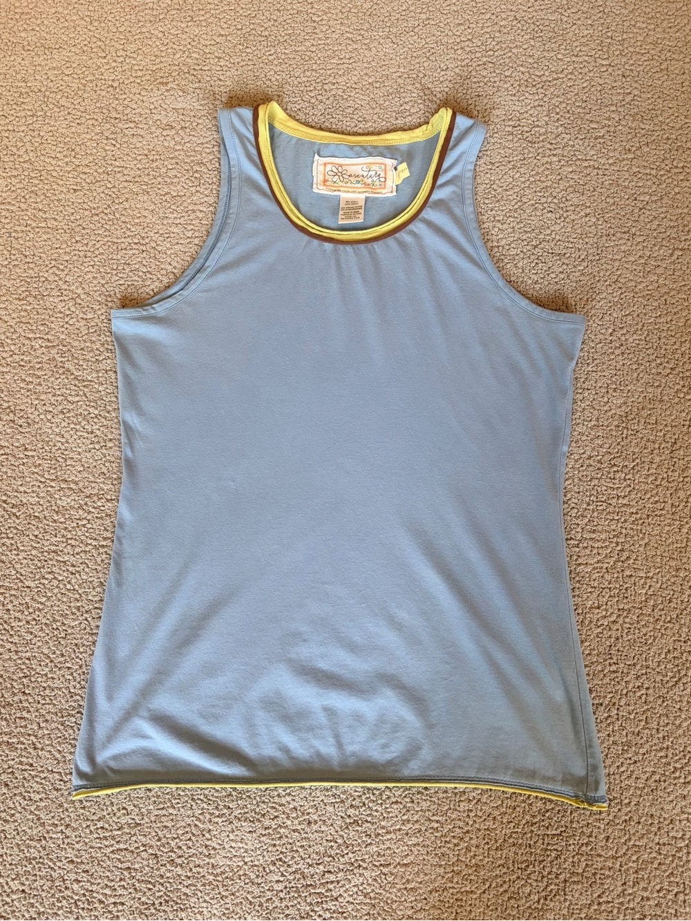 Y2K-inspired Ringer Stripe Raw Hem Organic Cotton Tank Blue Green Brown Size S